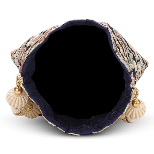 Image of LONGING TO BUY Indian Embroidered Pearl Potli Bag For Women, Sequence Design with Tassel, Wedding Potli Bags