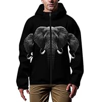 DZUAIKIT Portrait of A Elephant Men's Rain Jacket with Zipper Hooded Raincoat Windbreaker Jackets for Outdoor Sports