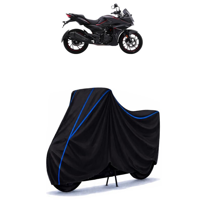 Image of Hero Xtreme 200 4v Bike Cover Water Resistant Universal Motorcycle Rain | Heavy Duty UV Protection, Dust, Scratch Indoor Outdoor All Weather with Black Blue Piping Elastic