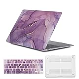 HLAAJJX für MacBook Air 13 Zoll Hülle 2010-2017 A1466 A1369 mit SDXC Card Lot (Nicht Touch ID),Ultradünne Hartschale Schutzhülle Hardcase & EU Tastaturschutz Cover,Lila Marmor