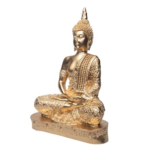 Image of Meditating Buddha Statue Showpiece, Gold Finish Decorative Resin Buddha Idol for Home Decor, Living Room, Office Desk, Meditation Room, Spiritual Gift, Tabletop Decorative Figurine (Gold)