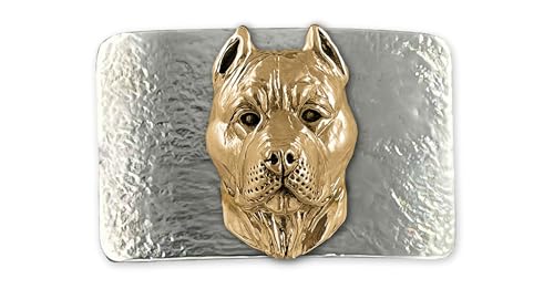 Pit Bull Belt Buckle Sterling Silver And Yellow Bronze Handmade Pit Bull Jewelry PTB6-BKBZ
