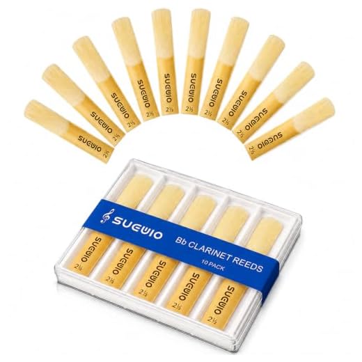 SUEWIO Bb Clarinet Traditional Reeds, Strength 2.5, 10 Pack with Portable Case