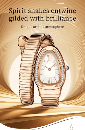 Image of Shocknshop Analog White Dial Diamond-Embellished Snake Spiral Bracelet Watch for Women -WCH166