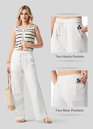 Image of Willit Women Linen Pants Wide Leg Casual Palazzo Pants Cotton Linen Lounge Beach Summer Pants with Pockets 29 inch /31 inch / 33 inch