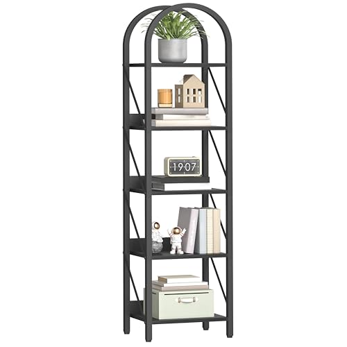 HOOBRO Bookshelf, 5-Tier Bookshelf Arched Display Racks, Industrial Bookcase with