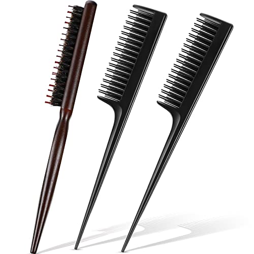 3 Pieces Hair Teasing Comb Set Includes 2 Nylon Triple Teasing Comb Rat Tail Combs and Boar Bristle Teaser Brushes for women Stylist Men Backcombing Slicking Curly Thick Wet Hair (Black) 3 Pieces Hair Teasing Comb Set Includes 2 Nylon Triple Teasing Comb Rat Tail Combs and Boar Bristle Teaser Brushes for women Stylist Men Backcombing Slicking Curly Thick Wet Hair (Black)