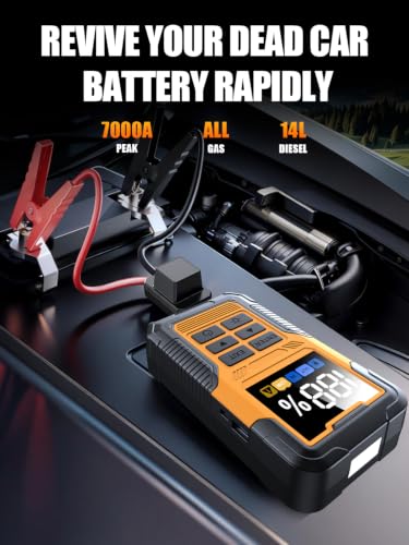 Image of Car Battery Jumper Starter with OBD2 Scanner 7000A for All Gas & 14L Diesel | Portable Jump Starter for 12V Dead Battery, Code Reader, Scan Diagnostic Tool with Jump Cable Flashlight Emergency Kits
