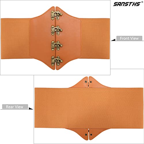SANSTHS Wide Corset Belt for Women Lace-up Renaissance Corset Hight Waist Elastic Belt for Halloween Costume Parties