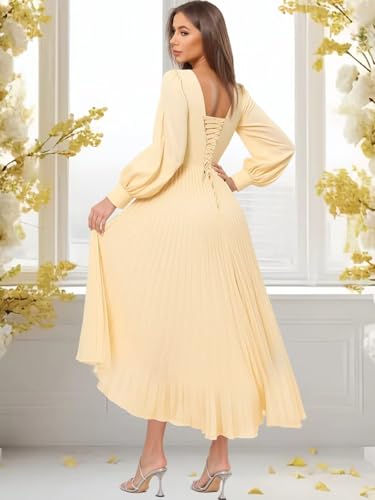 Long Sleeve Bridesmaid Dresses for Women Satin Pleated V Neck Corset Elegant Formal Party Dress2