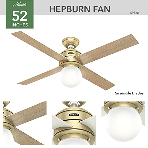Image of Hunter Hepburn, Indoor, Ceiling Fan, with LED Light, 52 inch, Modern Brass