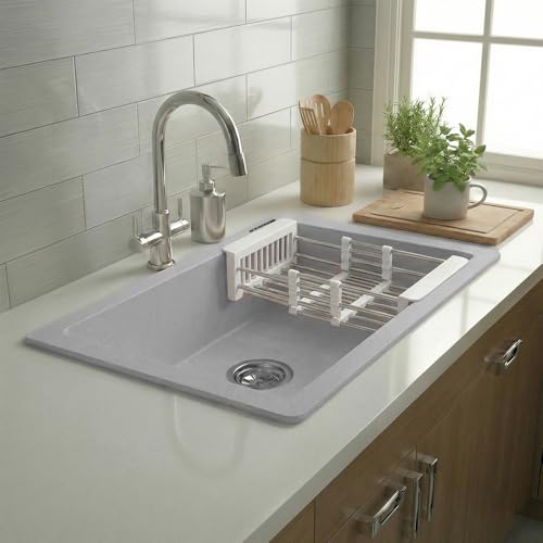 Image of JAYKO Quartz Acrylic Kitchen Sink for Modular Kitchen | Granite Finish, Scratch & Heat Resistant | Easy to Clean & Stylish Sink for Home (BR, 24x18in)