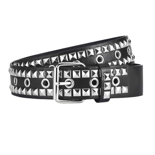 Women's All Seasons Studded Belt Biker Adjustable 2025 Buckle Cyberpunk Casual Harem Medium Groove Belt