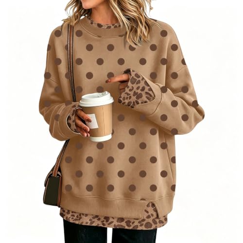 Brown Leopard Sweatshirt Women Oversized Crewneck Cheetah Print Graphic - image 2