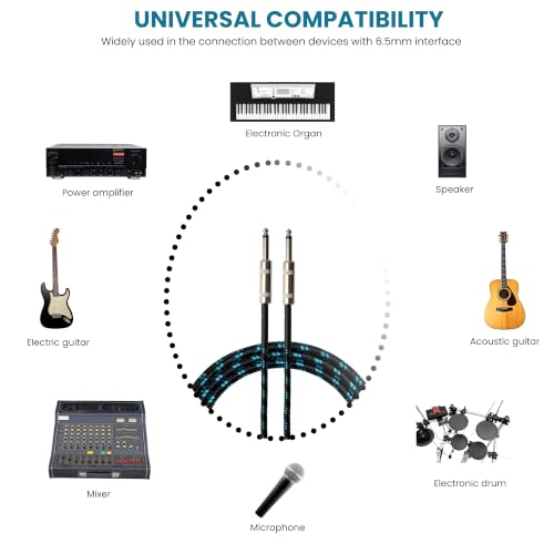 Image of JUAREZ JRZ-CB-B3-BK Guitar Cable, 3M, 6.35mm Male to Male, Braided, for Electric Guitar, Bass, Keyboard, Amplifier, Mixer & Speaker, Black