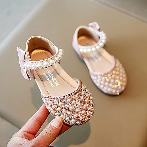 Princess Shoes Girls Dress Shoes Mary-Jane Flower Wedding Party Bridesmaids Pearl Shoes Glitter Princess Ballet Flats for Kid Toddler2