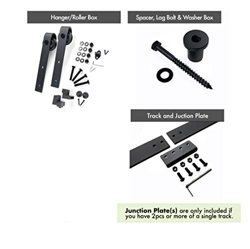 VDOMDOORS Modern Barn Door 24x84 inches Opaque Glass 2 Lites/Sete 6222 White Silk / 6.6FT Rail Track Heavy Hardware Set/Solid Panel Interior Doors