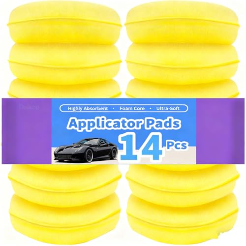 14 Pcs Polish Soft Foam Applicator Pads,Car Polishing Pads,Soft Round Car Wash Cleaning Sponge,Practical Car Polishing Sponge Wax Applicator Sponge for Clean Car Vehicle Auto Glass (Yellow)