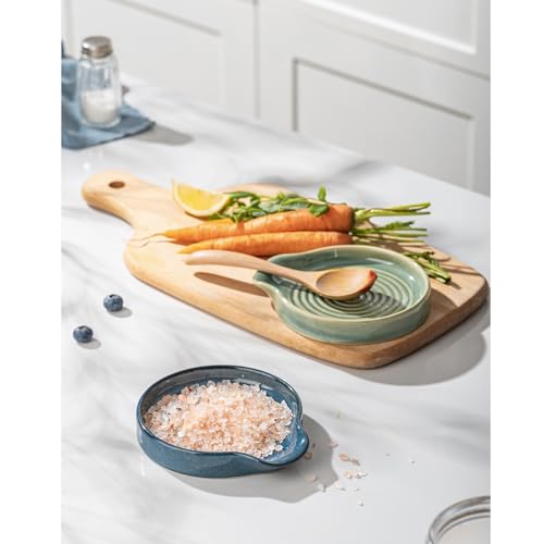 Image of Spoon Rest, 5.5 Inch Ceramic Spoon Holder for Kitchen Counter, Coffee Spoon Rest for Stove, Cooking Spoon Holder, Utensil Rest for Cooking, Forest Green