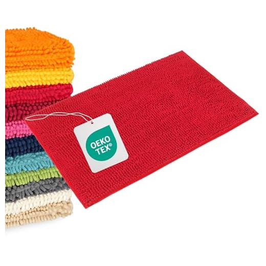 WohnDirect Badematte Rot • Badezimmerteppich zum Set kombinierbar, rutschfest & Waschbar • Badvorleger, WC Garnitur, Badteppich • 50x80cm