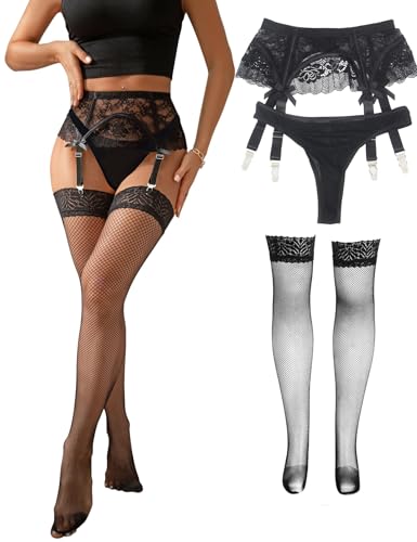 Bas résille et porte-jarretelle sexy ensemble hot grande taille noir ohyeahlady pour femme