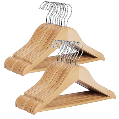 Image of StorageWorks Baby Hangers 20 Pack, Maple Wood Clothes Organizer for Toddler, Kids Wooden Hanger with Pant Bar for Closet, Natural Maple Wood Color
