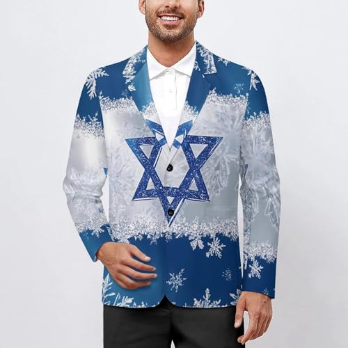 Snowflake Israel Flag Classic Suits Blazer for Men Business Tuxedo Jacket Sport Coat Two Buttons2