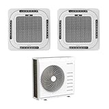 electriQ iQool Multi‑Split 18,000 BTU + 12,000 BTU Smart Ceiling Cassette Air Conditioner with Heat Pump, 3‑Zone Control, A++/A+ Efficiency, 360° Airflow, Includes 5 m Pipe Kit
