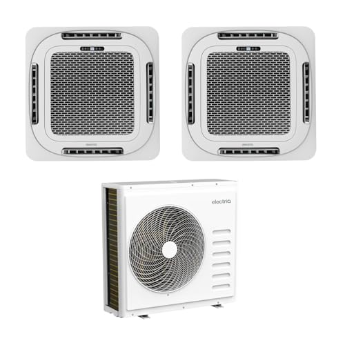 electriQ iQool Multi‑Split 18,000 BTU + 12,000 BTU Smart Ceiling Cassette Air Conditioner with Heat Pump, 3‑Zone Control, A++/A+ Efficiency, 360° Airflow, Includes 5 m Pipe Kit