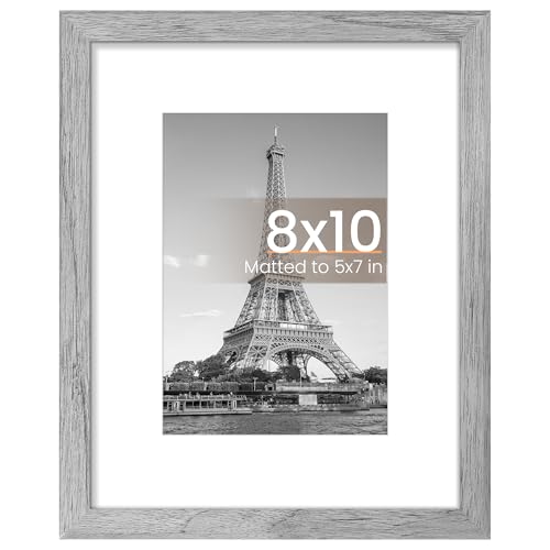 Image of upsimples 8x10 Picture Frame, Display Pictures 5x7 with Mat or 8 x 10 Without, Wall Hanging Photo Frames, Gray, 1 Pack