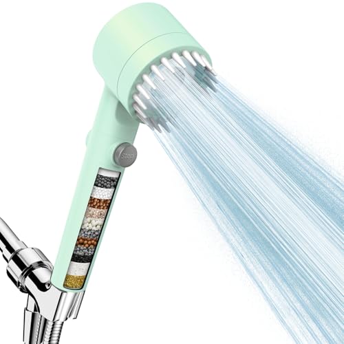 Image of PWERAN Filtered Head Shower, High Pressure Water Flow and Multiple Spray Modes Head Shower for Bath, Power Wash for Hard Water with ON /OFF Switch for Bath (Gray)