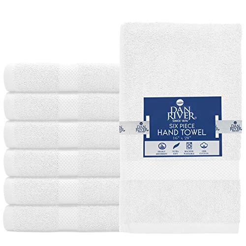 Image of DAN RIVER 6-Pack Premium Hand Towels (16x28 Inches) - 100% Cotton, Ultra Soft, Lightweight, Highly Absorbent Towels for Bathroom, Spa, Gym, Salon, Hotel, and Travel - White