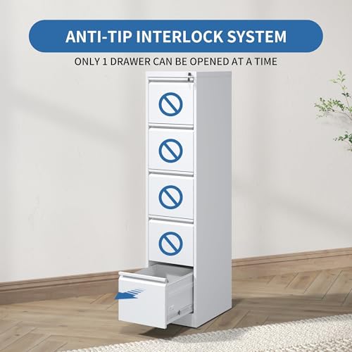 Image of 5 Drawer File Cabinet with Lock,Metal File Cabinet for Home Office