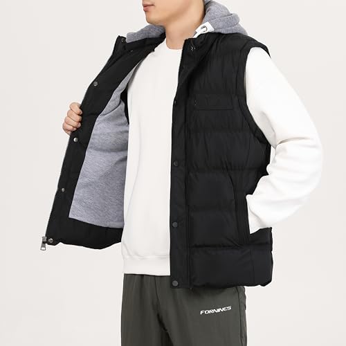 Men's Winter Puffer Vest, Sleeveless Jacket with Padded and Detachable Hood - Ideal Outerwear for Cold Weather4