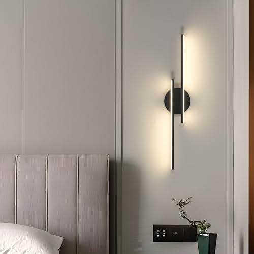 Mckalen Applique da Parete Interno LED, 24W Lampada da Parete Moderno Nero 2700LM, Lampada a Muro Camera da Letto Luce Neutra 4500K per Bagno Soggiorno Scale Corridoio, 60CM