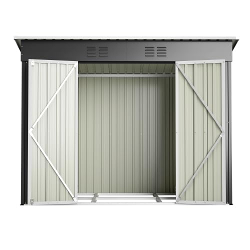 Metall Geräteschuppen 242x126x182 cm – Wetterfester Gartenschrank mit Abschließbare Tür, Schrägdach & Belüftung – Fundamentrahmen für Garten, Terrasse, Fahrrad & Mülltonnenbox (Grau)