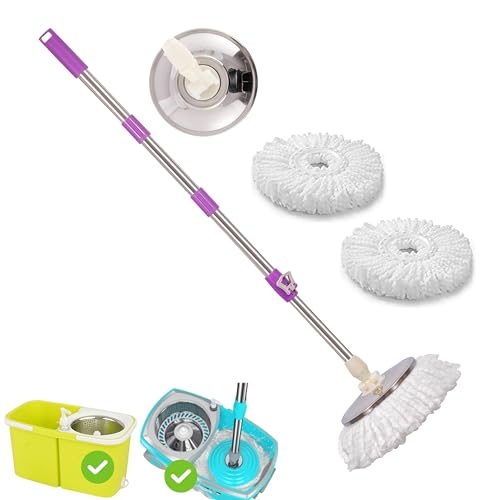 ARSUK Balai Rotatif 360° – Balai serpillère Ajustable, Manche Acier Inoxydable Extensible 127 cm – 2 Têtes Microfibre Remplaçables – Nettoyage...