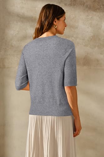 Image of Arach&Cloz Women's Short Sleeve Crew Neck Sweaters Trendy Teacher Work Tops