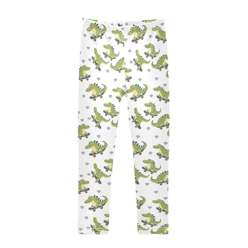 Cartoon Crocodile Girls Leggings Kids Yoga Pants Athletic Tights Pants 4-10 Years