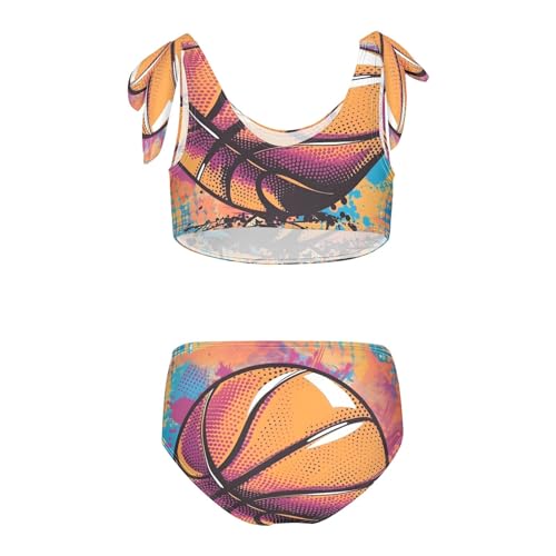 Girls' Bikini Set, Basketball Pop Art Design Kids Swimsuit 2 Pcs Beach Bathing Suit2