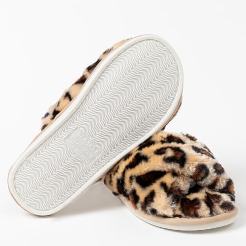 Image of Women's Cross Band Fuzzy Slippers Fluffy Open Toe House Slippers