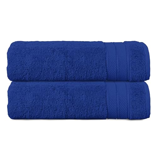 Image of Elegant Comfort Three Line Popcorn Towel Set for Bathroom 27 x 54 inches, Premium Hotel Quality 2-Pack Bath Towels, 100% Turkish Cotton, Soft and Durable, Quick Dry and Highly Absorbent, Cobalt Blue