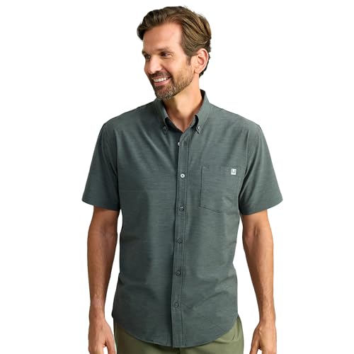 Kona Solid Short Sleeve Fishing Button Down Shirt for Men