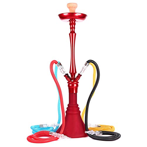 JIXIN Shisha-Set Mit Vier Schläuchen - Original Aluminium-Shisha-Kit Vase Aus Dickem Glas,Rot