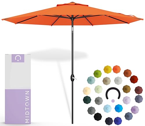 Midtown Umbrellas 10-Year-No-Fade - 10 Ft - UV Proof Bright Orange Polyester Fabric - Umbrella Outdoor Patio, Aluminum Frame Large Patio Umbrella for Garden, Pool & Deck - Black Pole