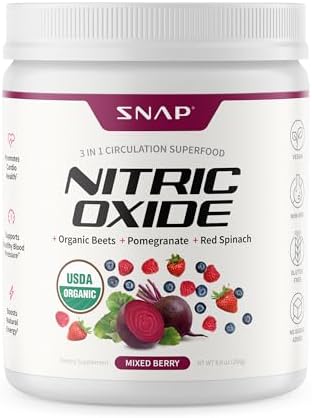 Snap Supplements Organic Beet Root Powder Nitric Oxide Supplement for Men & Women, Red Spinach & Pomegranate, Supports Healthy Energy & Blood Pressure Already in Normal Range, 30 Servings, Mixed Berry