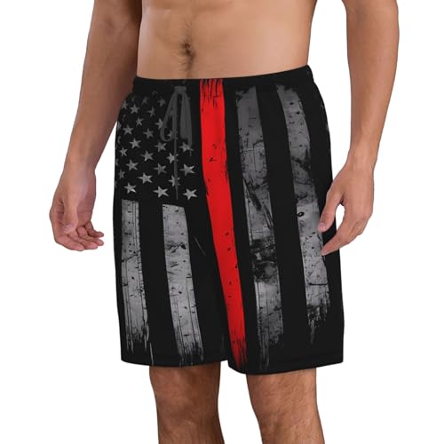 Thin Red Line American Flag Firefighter Men's Beach Shorts Quick Dry Swim Shorts with Pockets Hawaii Board Trunks4