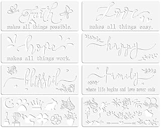 OOTSR 8Pcs Plastic Stencils for Painting, Stencil for Crafts Reusable Inspirational Word Drawing Painting Stencils, DIY Painting Template Stencils for Painting on Wood Sign, Wall Decor