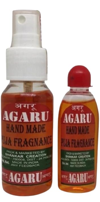 AGARU Handmade Puja Fragrance Spray, Traditional Indian Incense, Amber, Dual Bottle Set 60ml + 25ml, 85ml Total, Made in India-picture-12