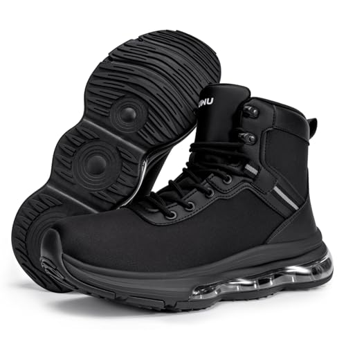 Image of Military Tactical Boots Men Wide Waterproof 6 Inches | Non Slip Side-Zip Combat Hiking Work Boots Lightweight Durable